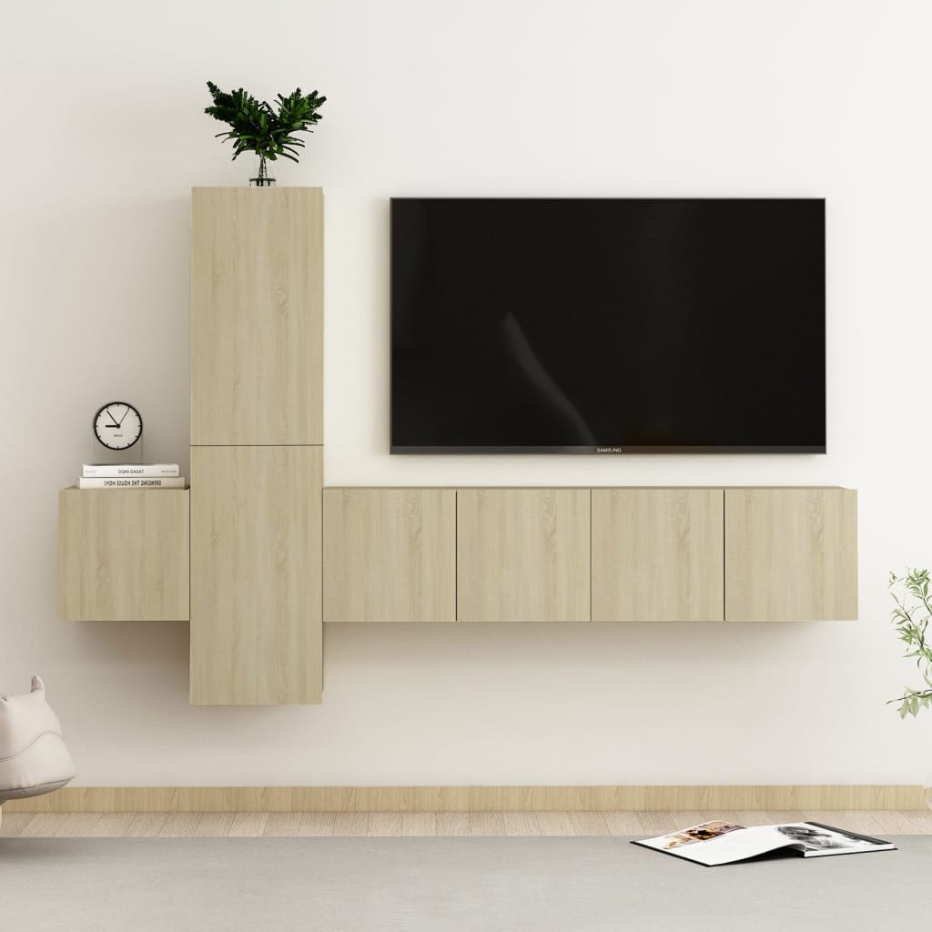 Conjunto de 5 Móveis de Parede de TV Faial S - Carvalho - Design Moderno