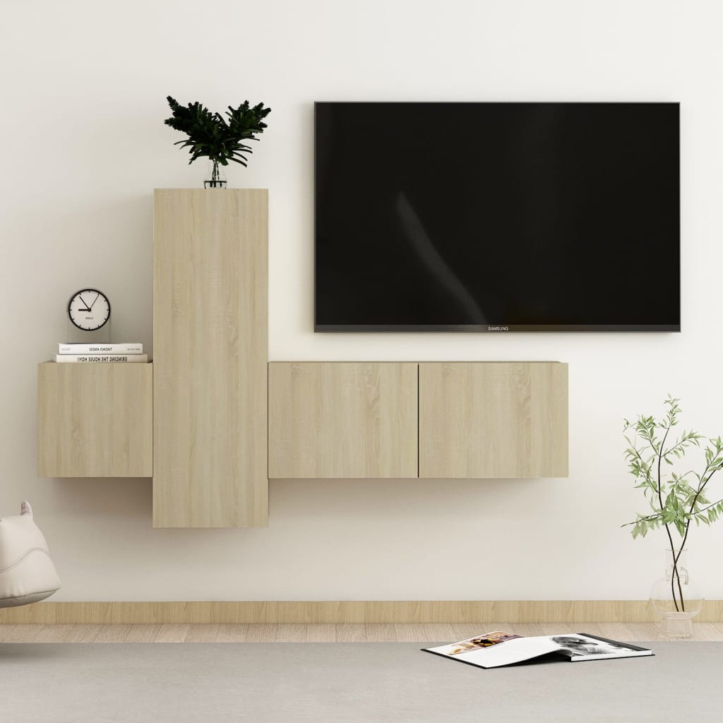 Conjunto de 3 Móveis de Parede de TV Faial M - Carvalho - Design Moderno