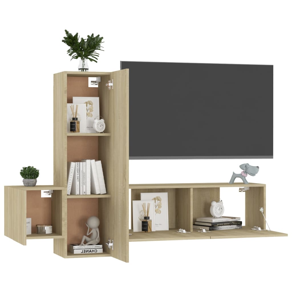 Conjunto de 3 Móveis de Parede de TV Faial L - Carvalho - Design Moderno