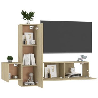 Conjunto de 3 Móveis de Parede de TV Faial L - Carvalho - Design Moderno