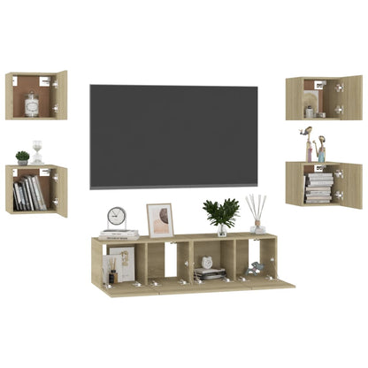 Conjunto de 6 Móveis de Parede de TV Funchal S - Carvalho - Design Moderno