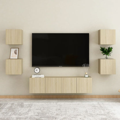 Conjunto de 6 Móveis de Parede de TV Funchal S - Carvalho - Design Moderno