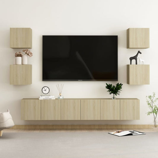 Conjunto de 7 Móveis de Parede de TV Funchal S - Carvalho - Design Moderno