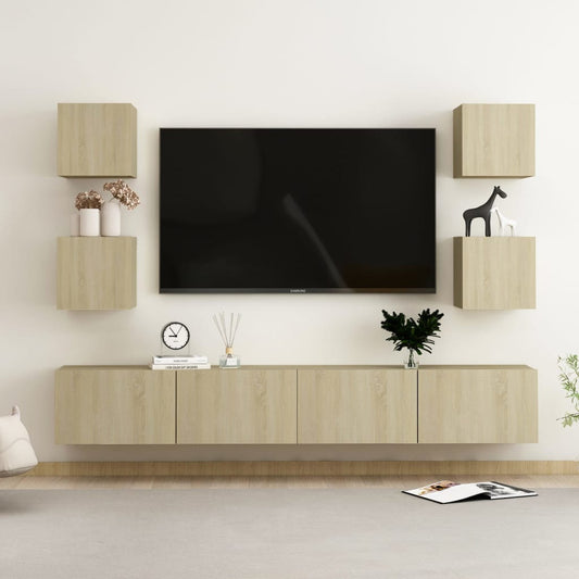 Conjunto de 6 Móveis de Parede de TV Funchal L - Carvalho - Design Moderno