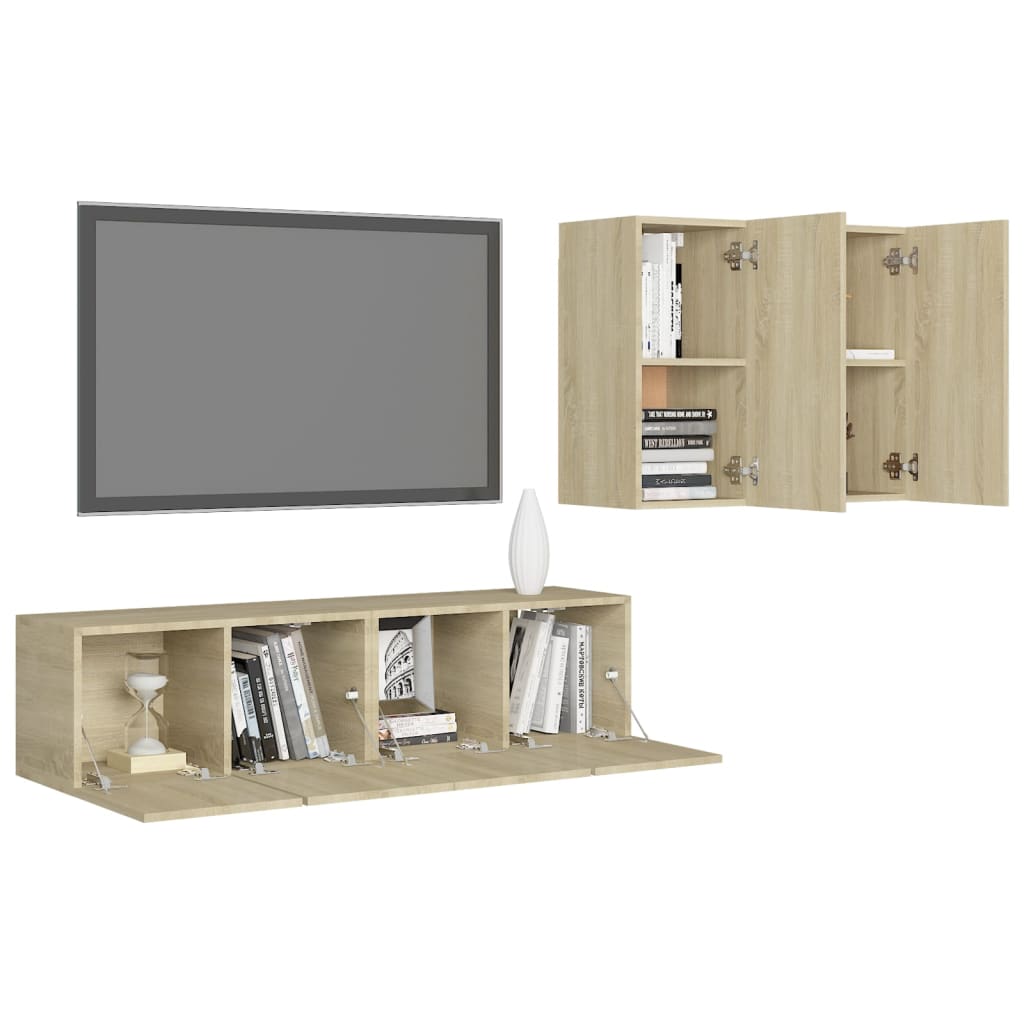 Conjunto de 4 Móveis de Parede de TV Régua S - Carvalho - Design Moderno