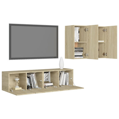 Conjunto de 4 Móveis de Parede de TV Régua S - Carvalho - Design Moderno