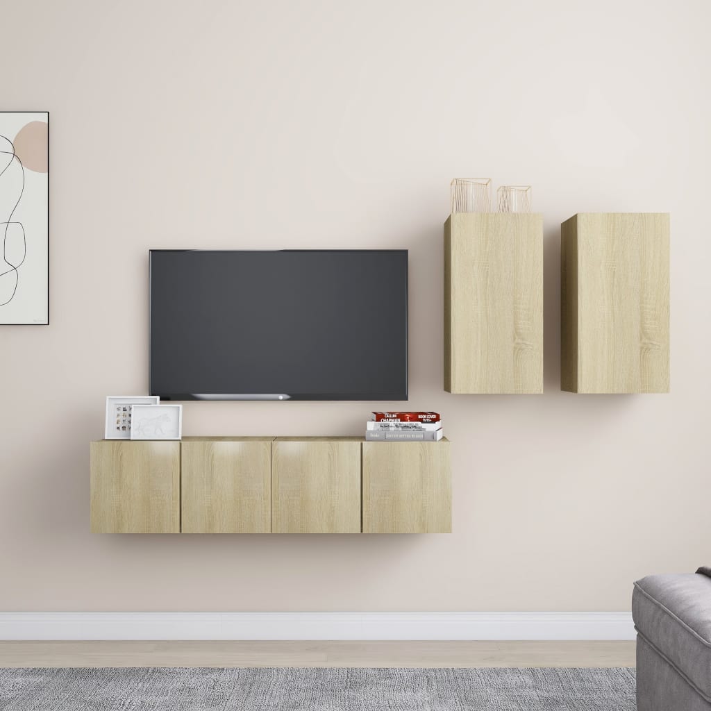 Conjunto de 4 Móveis de Parede de TV Régua S - Carvalho - Design Moderno