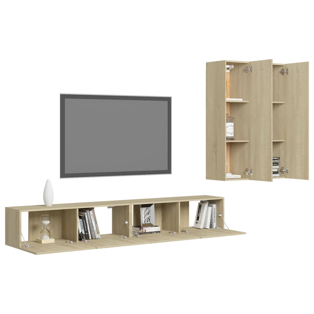 Conjunto de 4 Móveis de Parede de TV Régua L - Carvalho - Design Moderno