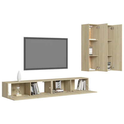 Conjunto de 4 Móveis de Parede de TV Régua L - Carvalho - Design Moderno