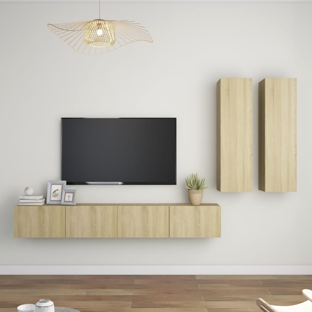 Conjunto de 4 Móveis de Parede de TV Régua L - Carvalho - Design Moderno