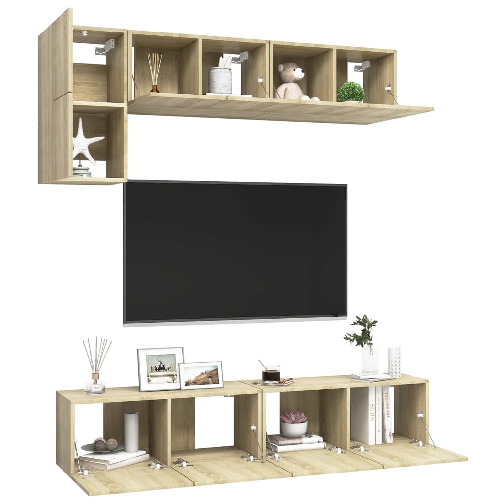 Conjunto de 5 Móveis de Parede de TV Beja M - Carvalho - Design Moderno