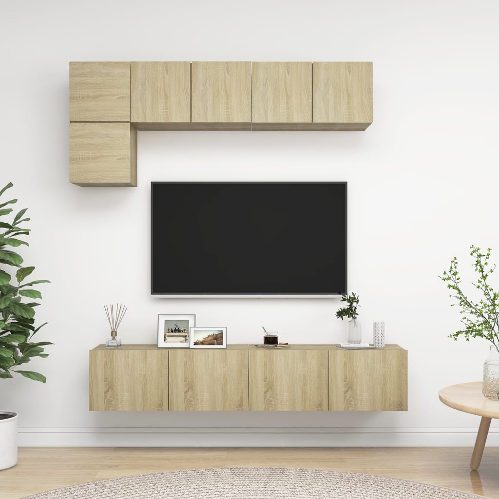 Conjunto de 5 Móveis de Parede de TV Beja M - Carvalho - Design Moderno