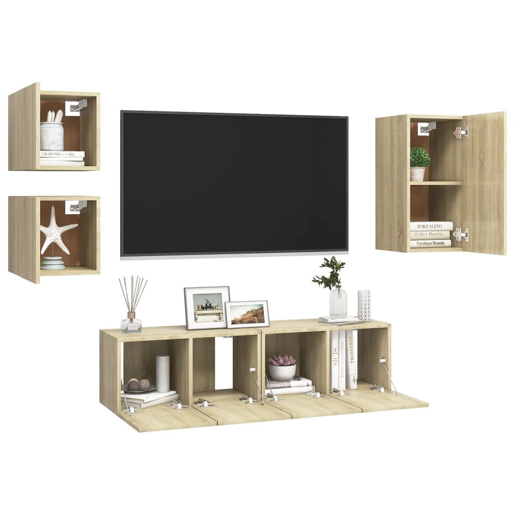 Conjunto de 5 Móveis de Parede de TV Sines S - Carvalho - Design Moderno