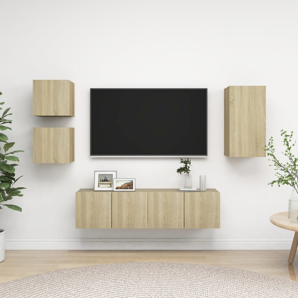 Conjunto de 5 Móveis de Parede de TV Sines S - Carvalho - Design Moderno