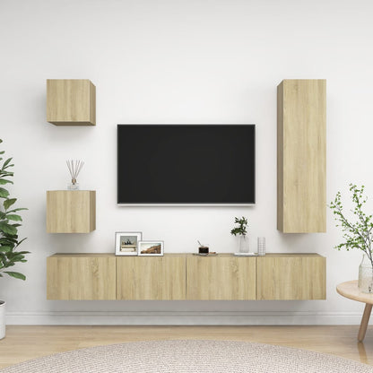 Conjunto de 5 Móveis de Parede de TV Sines L - Carvalho - Design Moderno