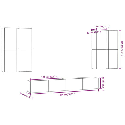 6 pcs conjunto de móveis de TV contraplacado cinzento cimento