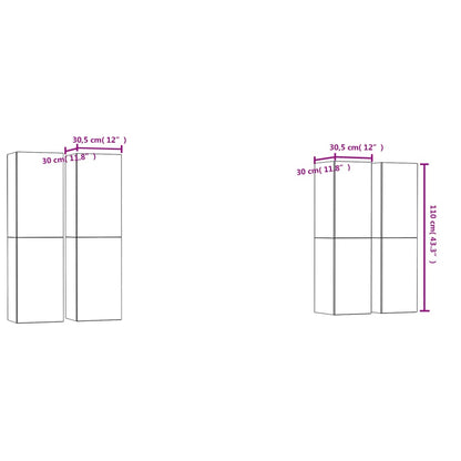 Móveis de TV 4 pcs 30,5x30x110cm contraplacado cinzento cimento