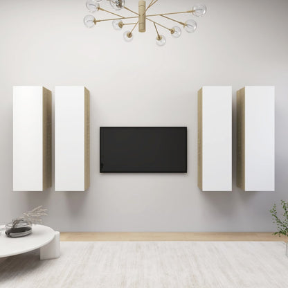 Móveis de TV 4pcs 30,5x30x110cm contrap. branco/carvalho sonoma