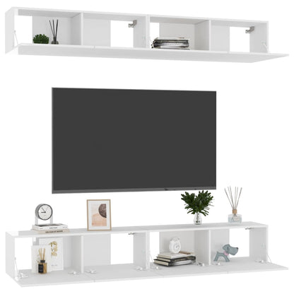 Móveis de TV 4 pcs 100x30x30 cm contraplacado branco brilhante