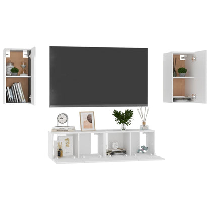 4 pcs conjunto de móveis de TV contraplacado branco brilhante