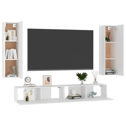 4 pcs conjunto de móveis de TV contraplacado branco brilhante