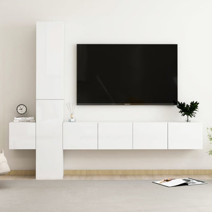 Conjunto de 5 Móveis de Parede de TV Faial M - Branco Brilhante - Design Moderno