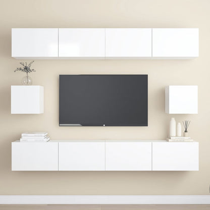 6 pcs conjunto de móveis de TV contraplacado branco brilhante