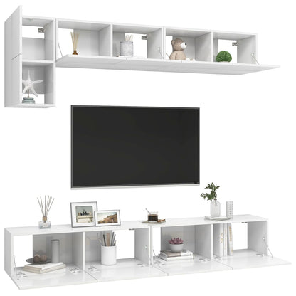 Conjunto de 5 Móveis de Parede de TV Beja L - Branco Brilhante - Design Moderno