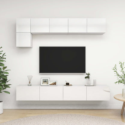 Conjunto de 5 Móveis de Parede de TV Beja L - Branco Brilhante - Design Moderno