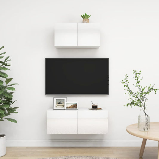 Móvel de TV de Parede Valqui de 2 Módulos - Branco Brilhante - Design Moderno