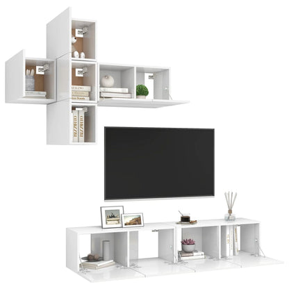 7 pcs conjunto de móveis de TV contraplacado branco brilhante