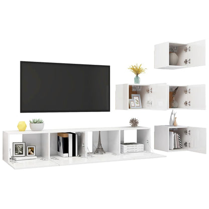 6 pcs conjunto de móveis de TV contraplacado branco brilhante