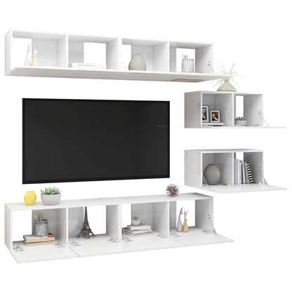 6 pcs conjunto de móveis de TV contraplacado branco brilhante