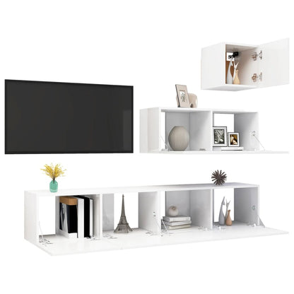 4 pcs conjunto de móveis de TV contraplacado branco brilhante