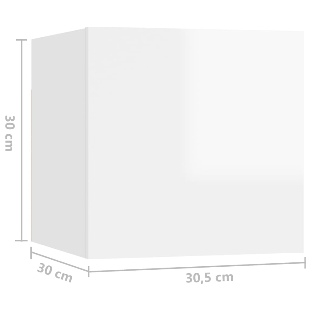 Móveis de parede para TV 8 pcs 30,5x30x30 cm branco brilhante