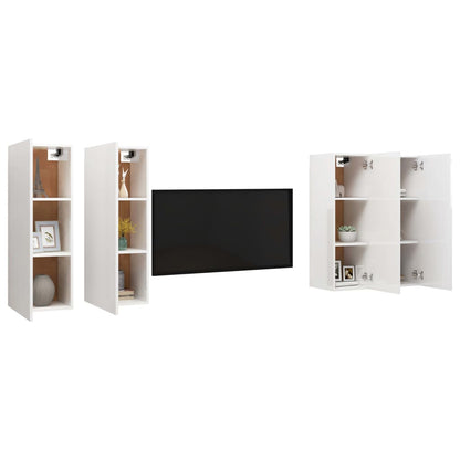 Móveis de TV 4 pcs 30,5x30x90 cm contraplacado branco brilhante