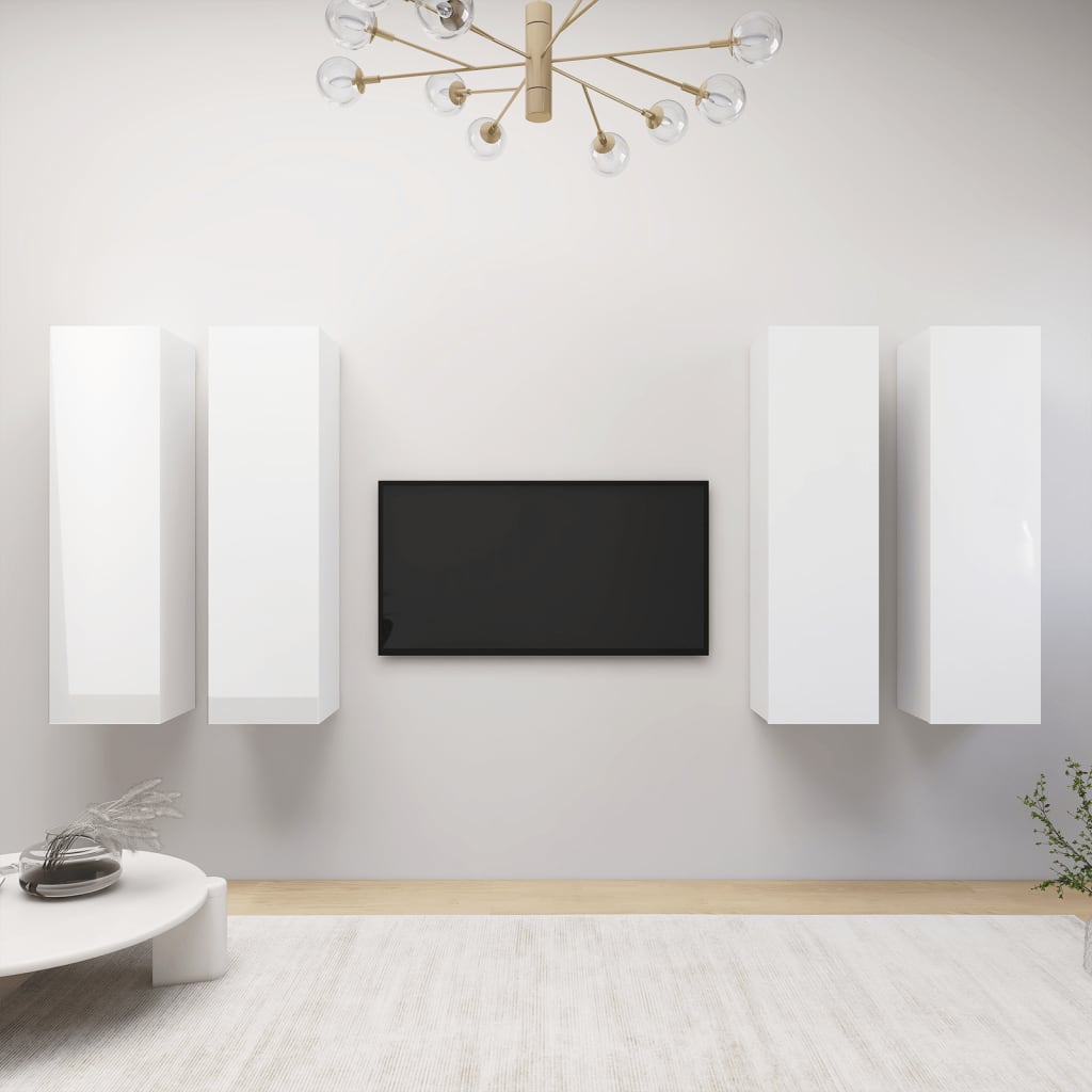 Móveis de TV 4 pcs 30,5x30x110cm contraplacado branco brilhante