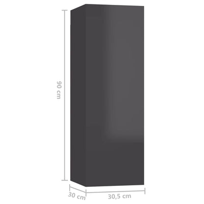 Móveis de TV 4 pcs 30,5x30x90 cm contraplacado cinza brilhante