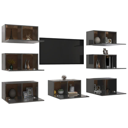 Móveis de TV 7 pcs 30,5x30x60 cm contraplacado cinzento brilhante