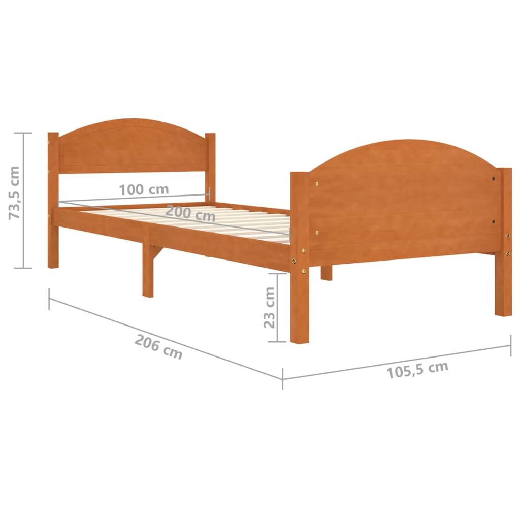 Estrutura de cama 100x200 cm madeira pinho maciço castanho mel