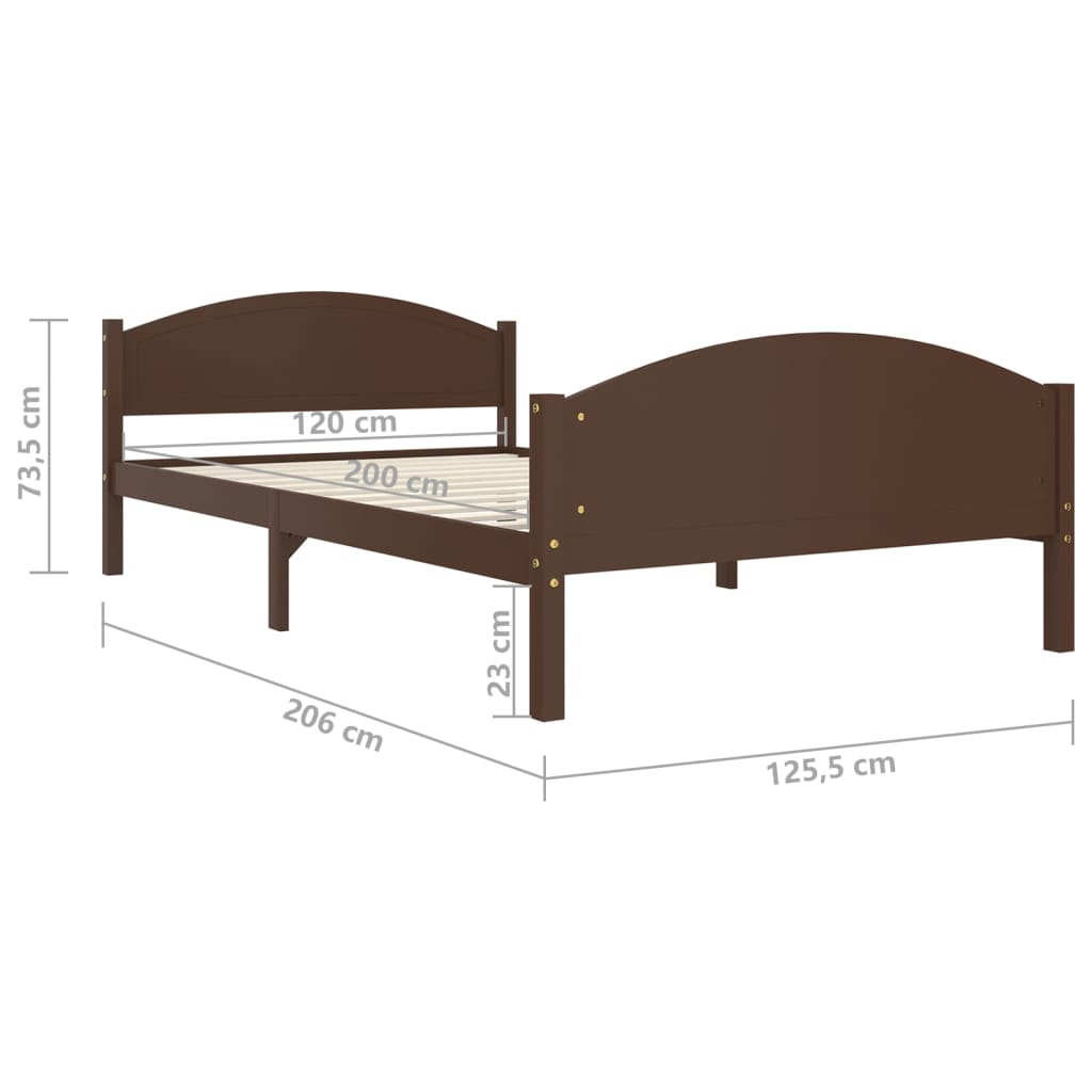 Estrutura de cama 120x200 cm pinho maciço castanho-escuro