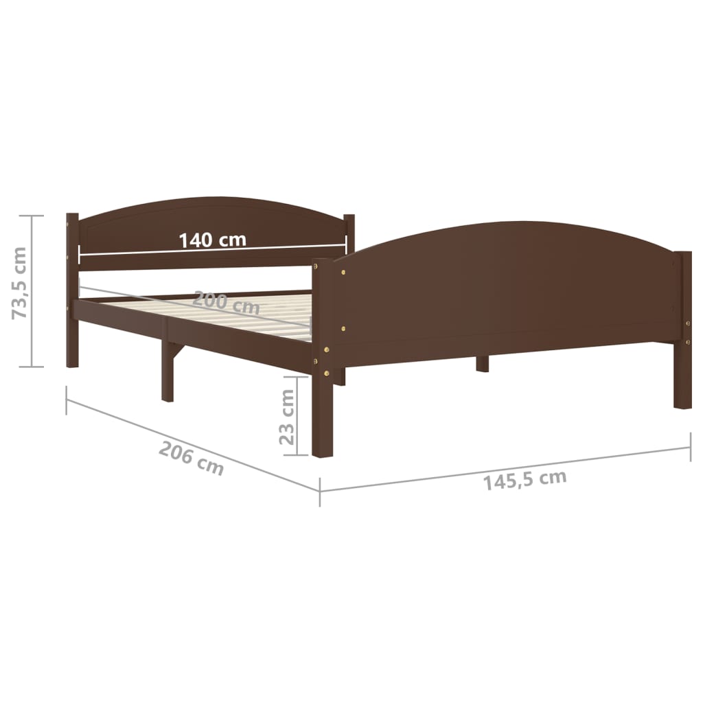 Estrutura de cama 140x200 cm pinho maciço castanho-escuro