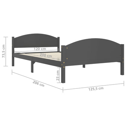 Estrutura de cama 120x200 cm pinho maciço cinzento-escuro