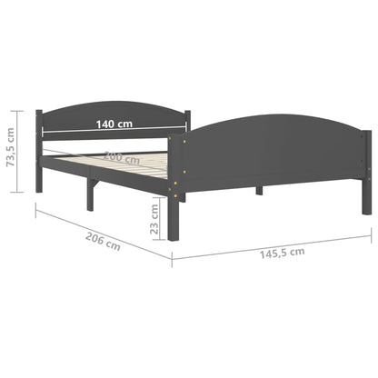 Estrutura de cama 140x200 cm pinho maciço cinzento-escuro