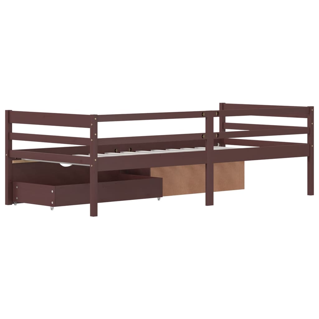 Cama com gavetas e móvel 90x200 cm pinho maciço castanho-escuro