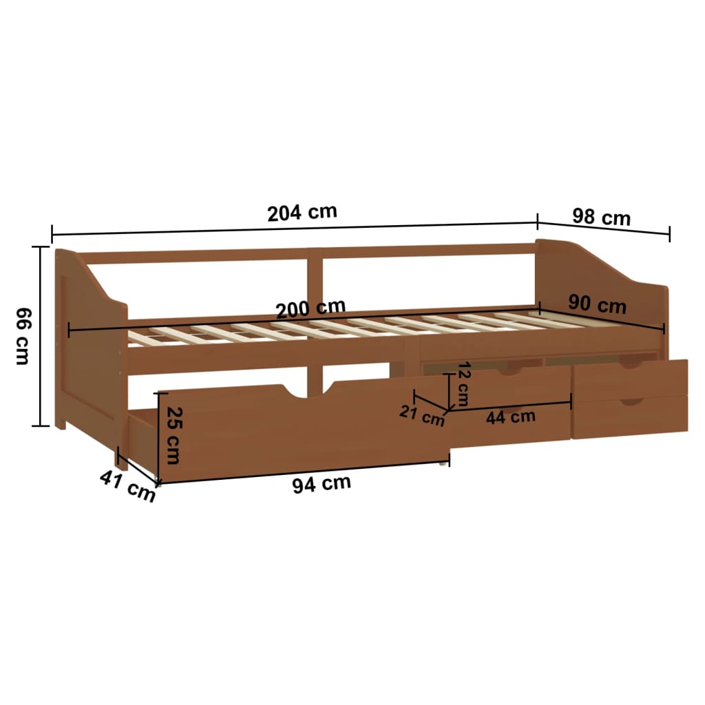 Sofá-cama 3 lugares c/ gavetas 90x200 cm pinho castanho-mel