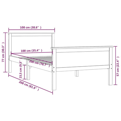 Estrutura de cama 100x200 cm pinho maciço