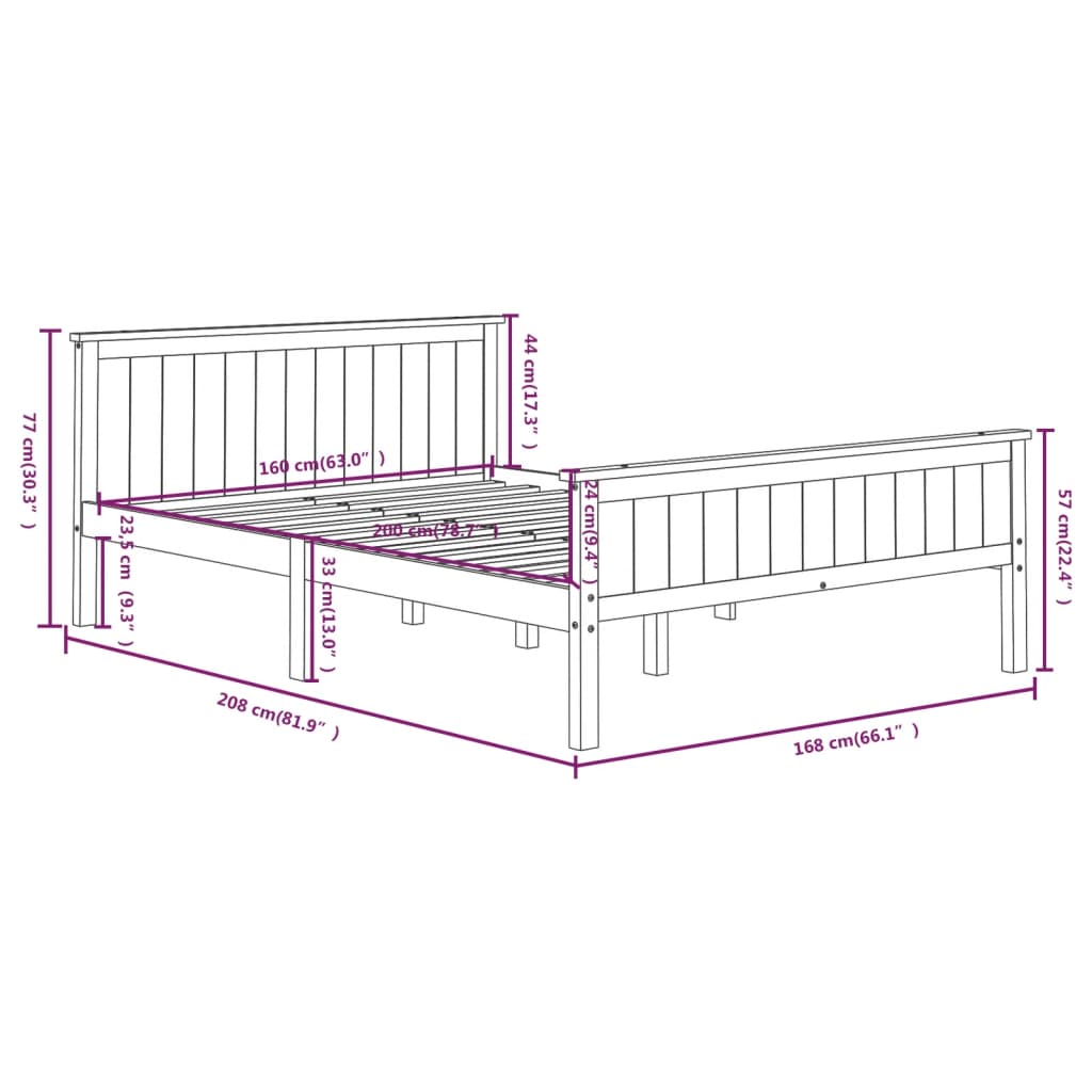 Estrutura de cama 160x200 cm pinho maciço branco