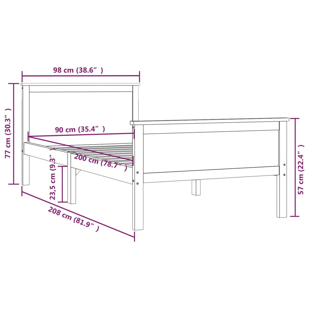 Estrutura de cama 90x200 cm pinho maciço castanho mel