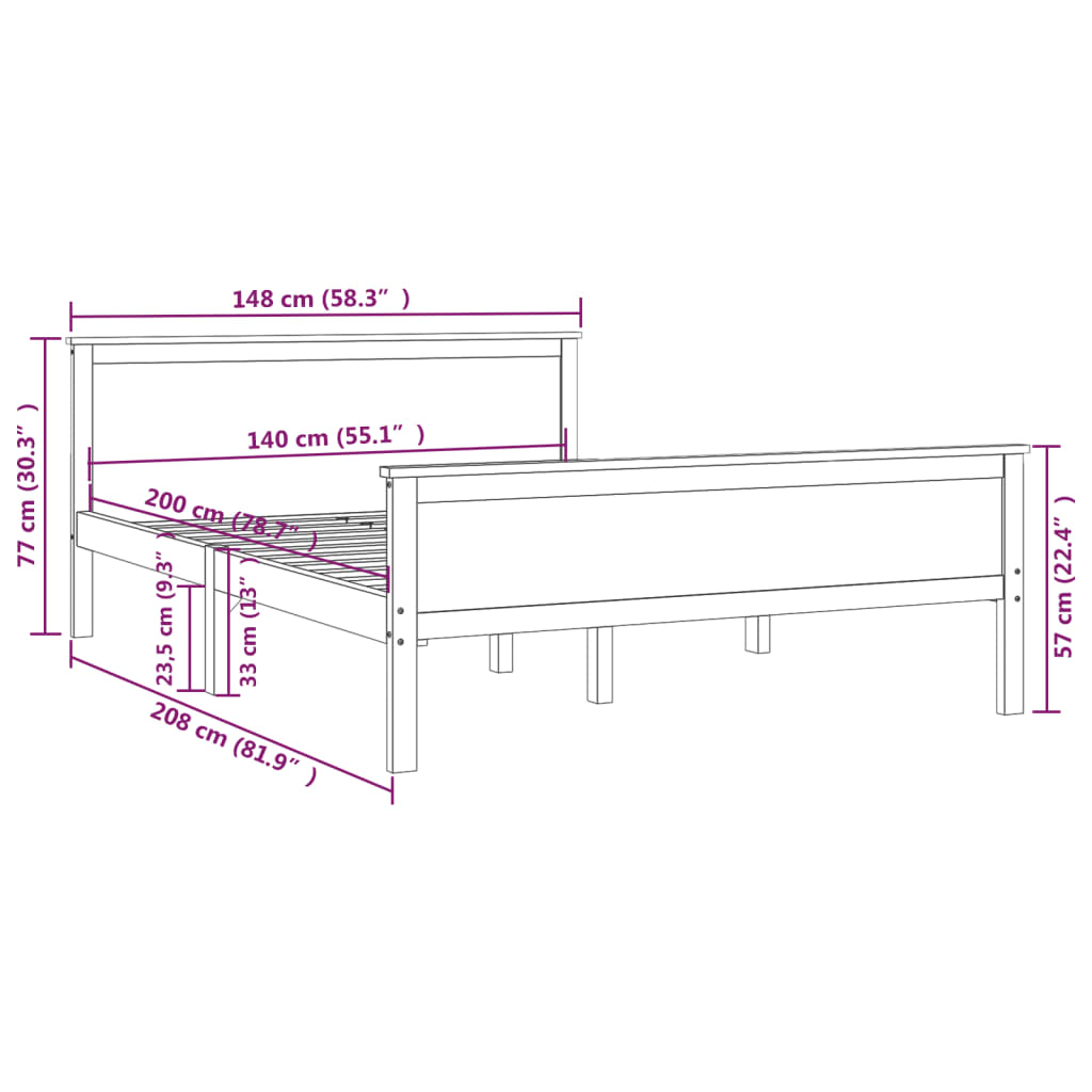 Estrutura de cama 140x200 cm pinho maciço castanho mel